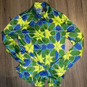 Vibrant Green and Blue Geometric Men's Shirt